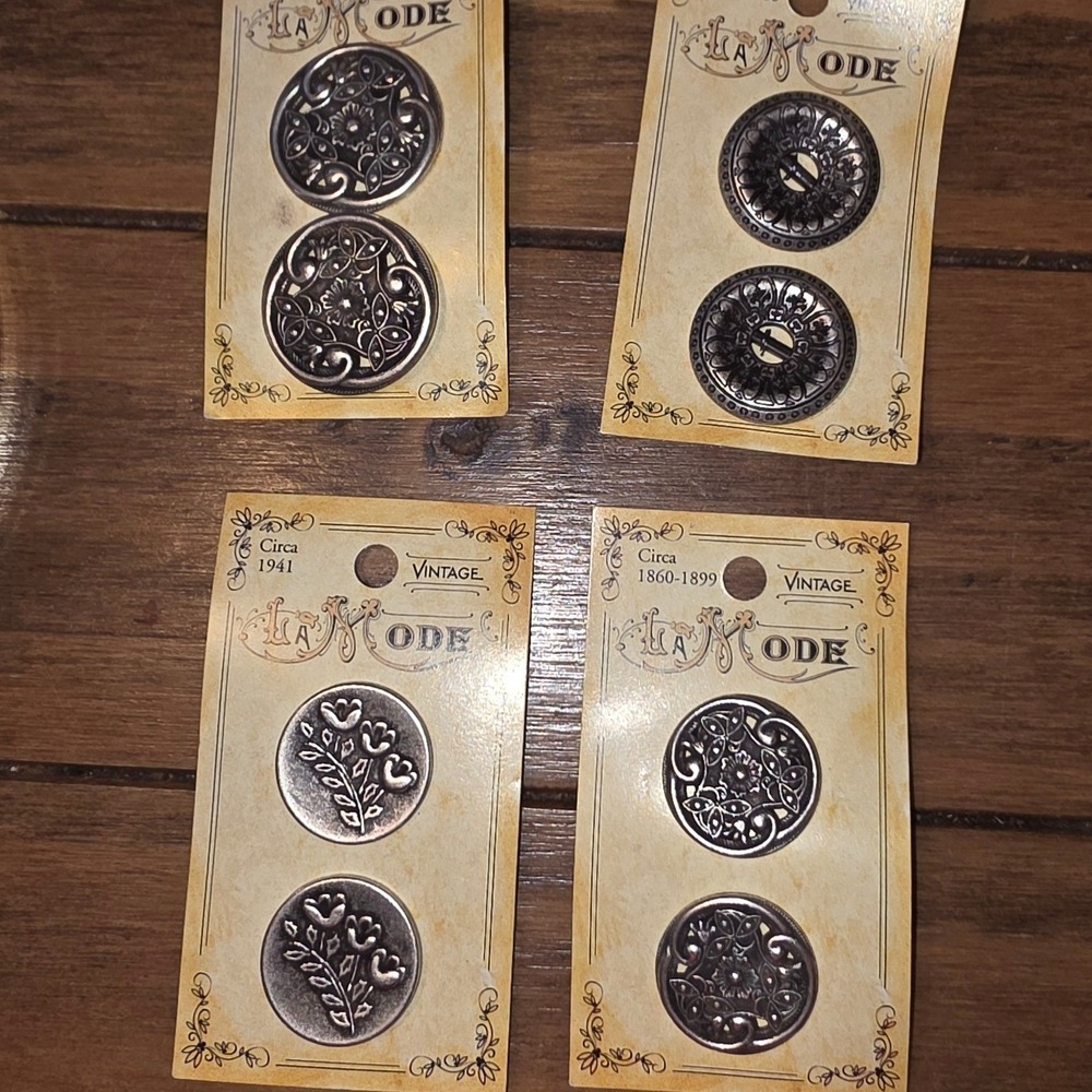 La Mode Buttons Silver Floral Filigree Vintage Style 4 Packs 1706 1724 1711 1729